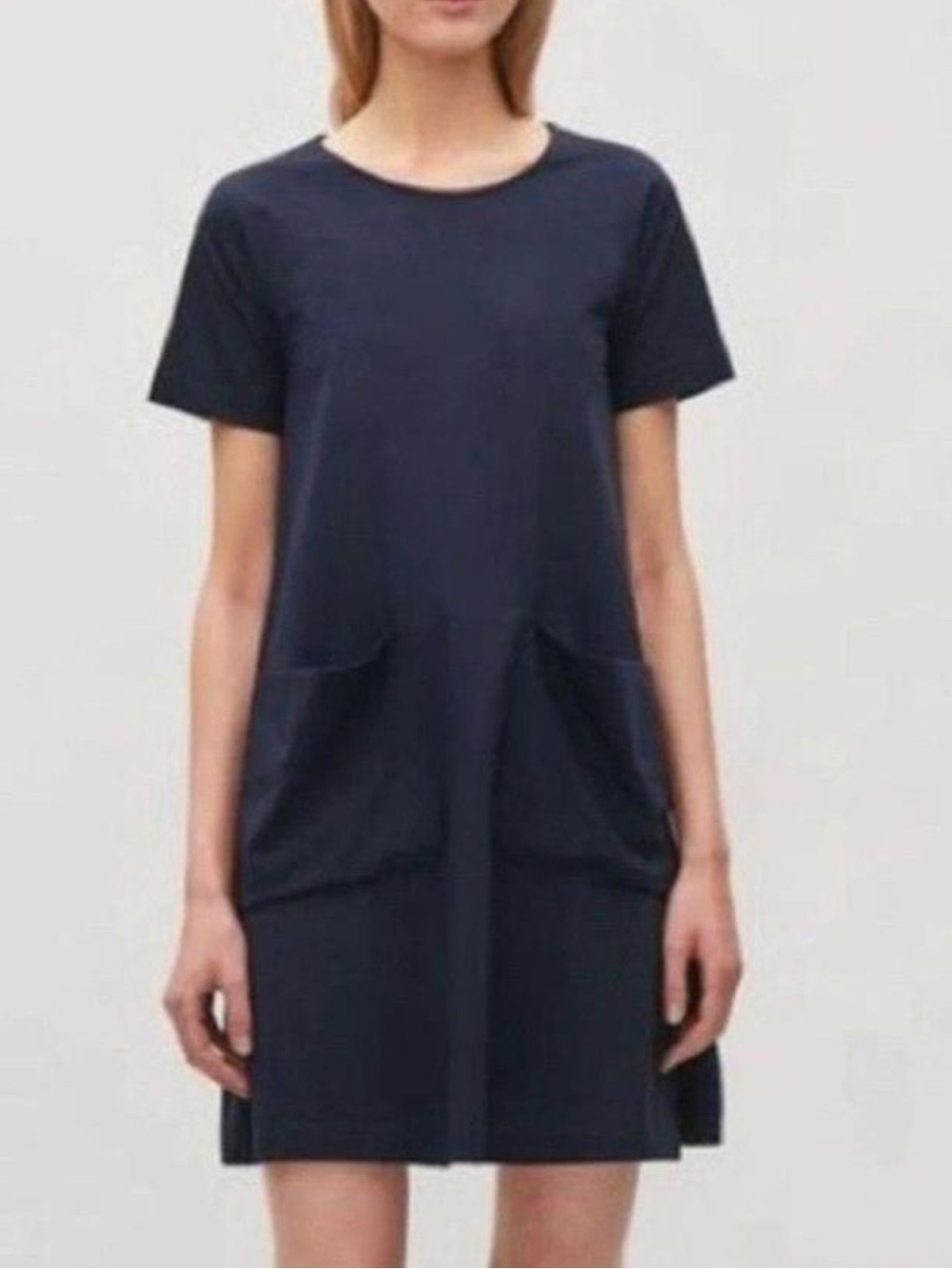 COS Navy A-Line Jersey Dress Pockets Size Medium